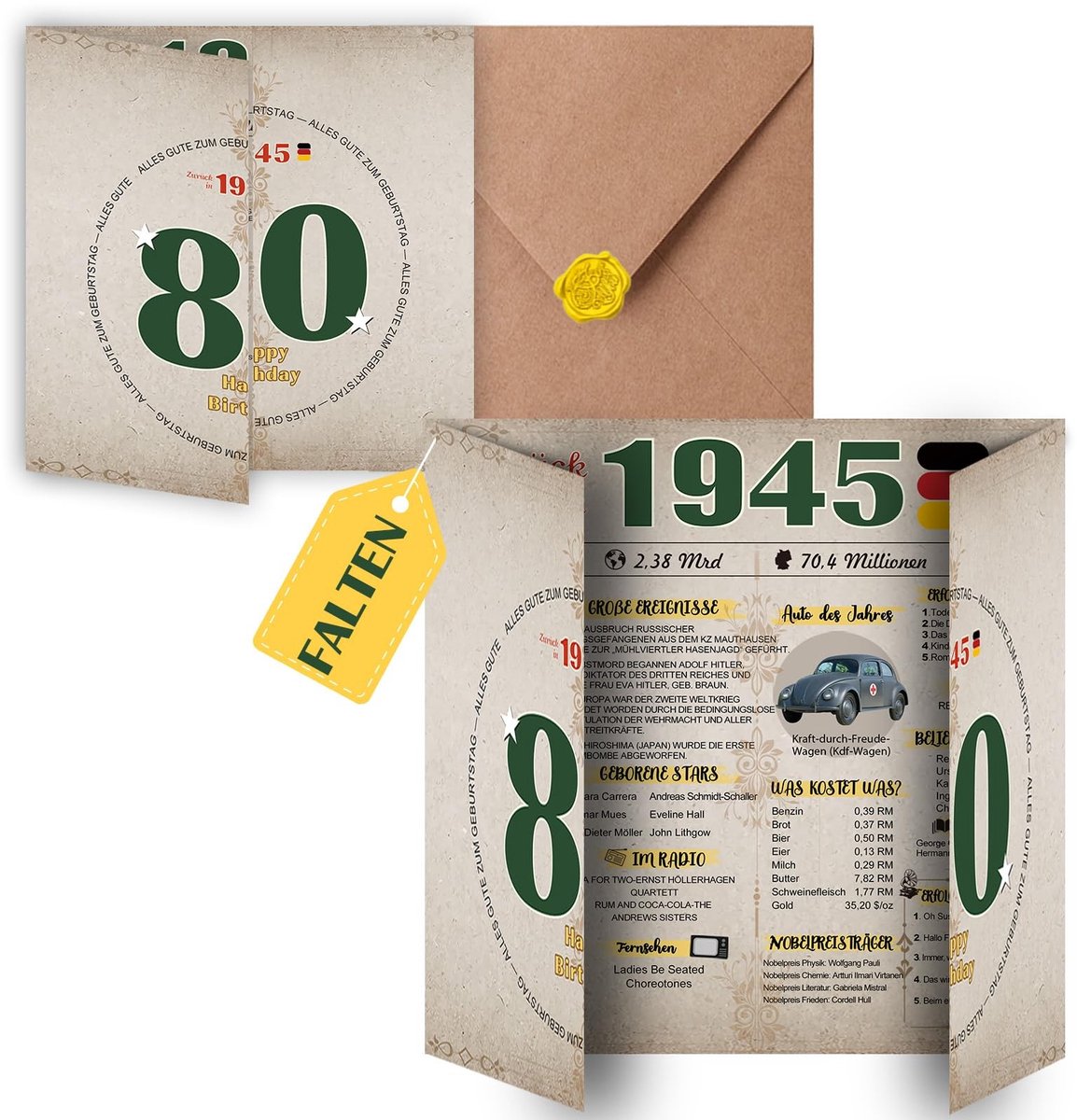 Dailygoods- Verjaardagskaart 60 jaar - Opklapbare Grote - Inclusief Envelop - Vintage Ontwerp - Persoonlijk Cadeau - 300 g/m² Papier - Geboortekaart