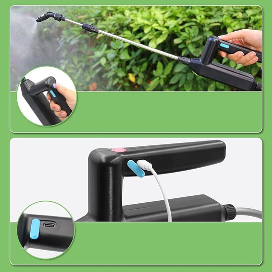 8 liter accu-druksproeier - Elektrische rugsproeier - Druksproeier - Tuinrugsproeier - Comfortabel om te dragen - Telescopische steel - Verstelbare sproeikop - Geschikt voor tuinonderhoud en desinfectie - 2000 mAh - Groen - 1 stuk — afbeelding 5
