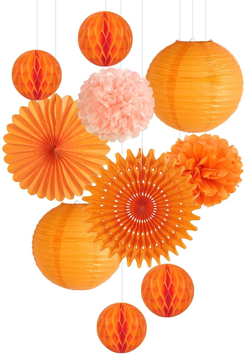 Solidchoice- Lantaarns Set van 9 - Papieren Lantaarns - Feestdecoratie - Tafeldecoratie - Wanddecoratie - Eenvoudig te Monteren - Hoogwaardige Stof