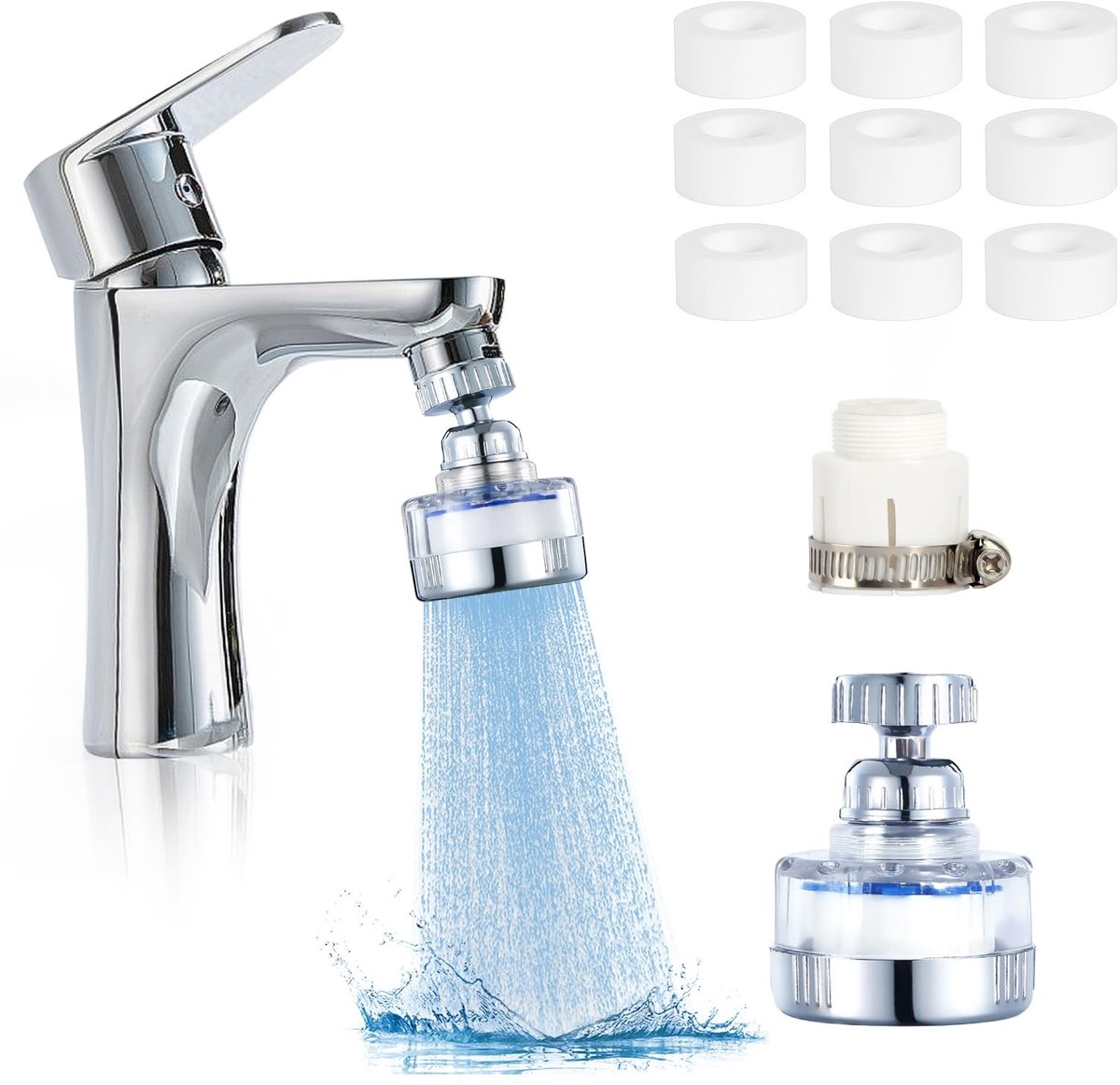 Dailygoods- Waterfilter 9 Stuks - Draaibaar 360° - PP-Katoenfilter - Kraanfilter - Drinkwater - Spatwaterbescherming