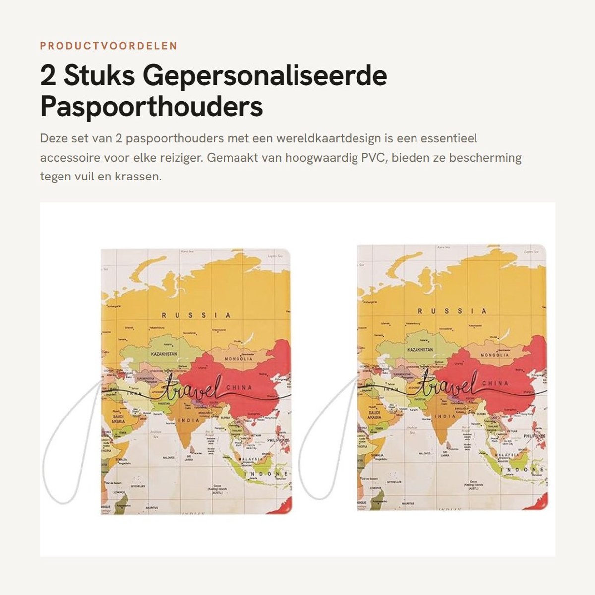 Dailygoods- Paspoorthouder Slank - Wereldkaart - PVC - 2x - Reisdocumenten Organizer - Kaartsleuf - Bescherming tegen Vuil en Krassen - Paspoorthoes