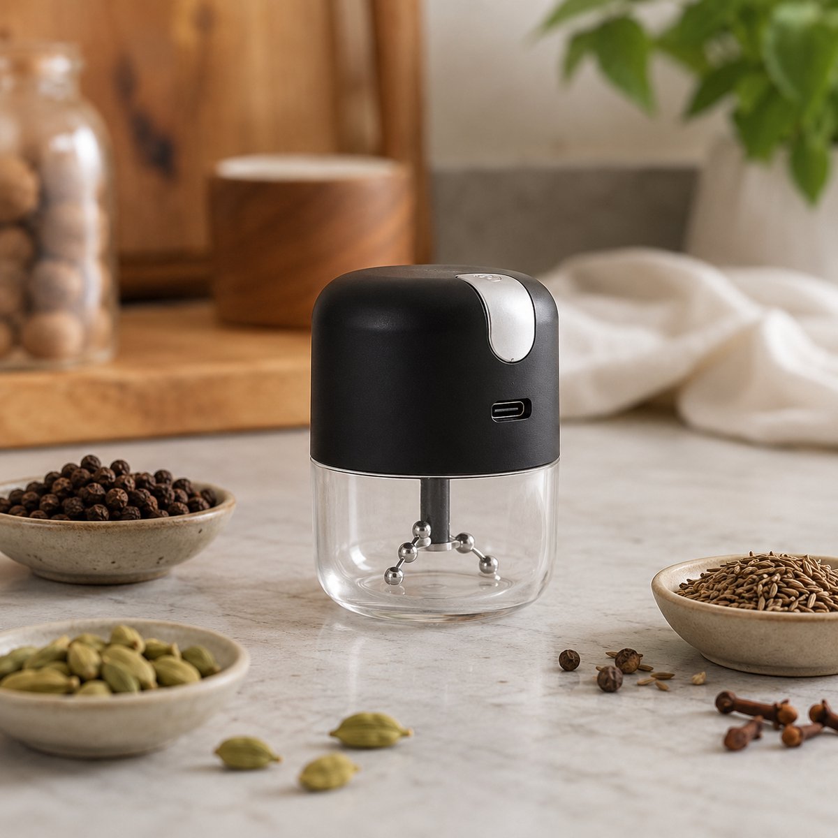 Zirkle MiniCore - Elektrische Kruidenmaler / Specerijmolen / Mini Spice Grinder / Kruidenmolen - USB-C Oplaadbaar - Voor Gedroogde Kruiden, Kruidenmixen en Specerijen - Compact voor Thuis, Reizen en Camping - Zwart