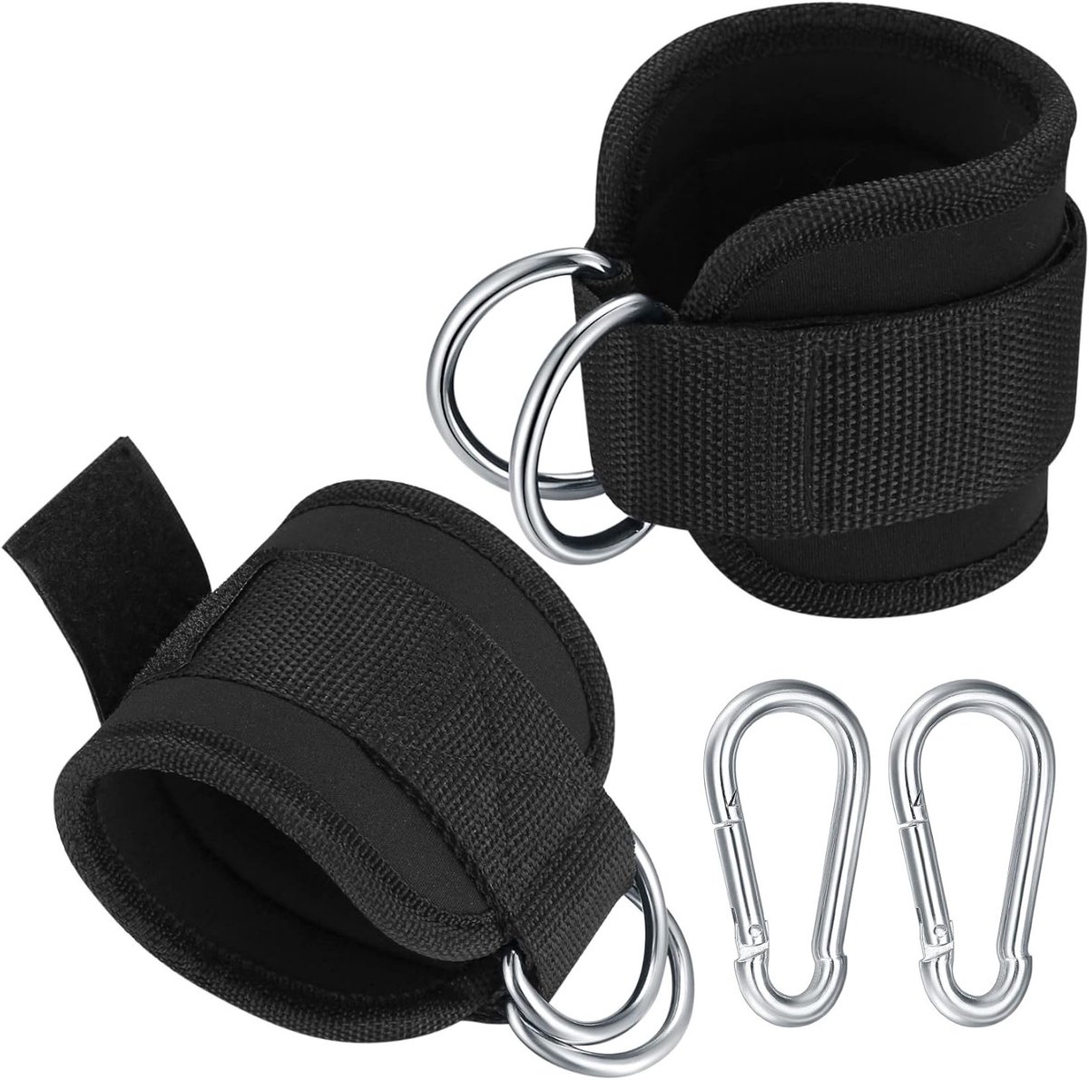 2 Stuks Voetsteunen met D-Ringen, Voetbanden en Karabijnhaak voor Fitnesskabel en Beentraining