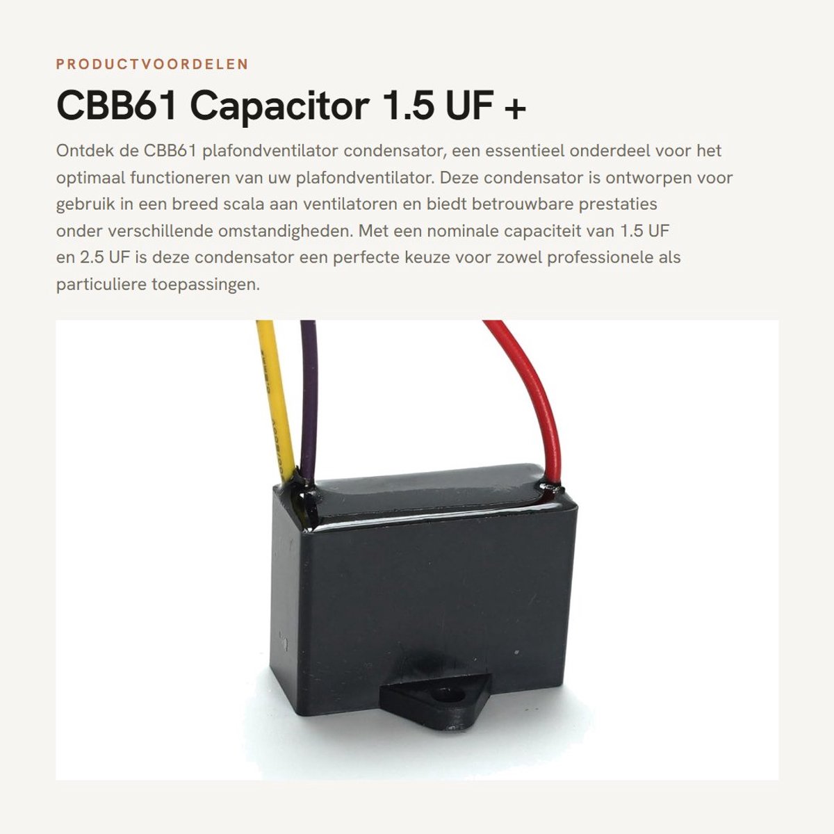 Dailygoods - CBB61 Capacitor - 1.5 UF + 2.5 UF - Betrouwbaar voor plafondventilators - Zwart - Capaciteit 1.5 Microfarad - Geschikt voor 250V AC - Com...
