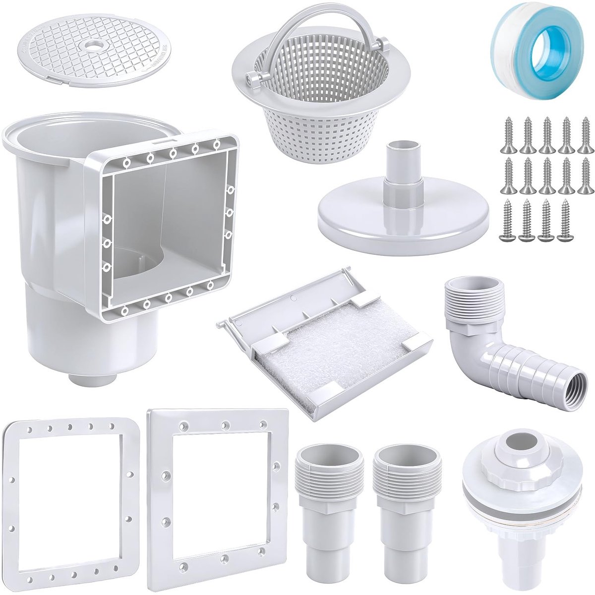 Dailygoods- Skimmer 9-delig - Wandskimmer met afzuigmond - Grote Skimmermand - Slangaansluiting 32/38 mm - Voor bovengrondse zwembaden - Inclusief afdichting voor stalen wand - Zwembadskimmer
