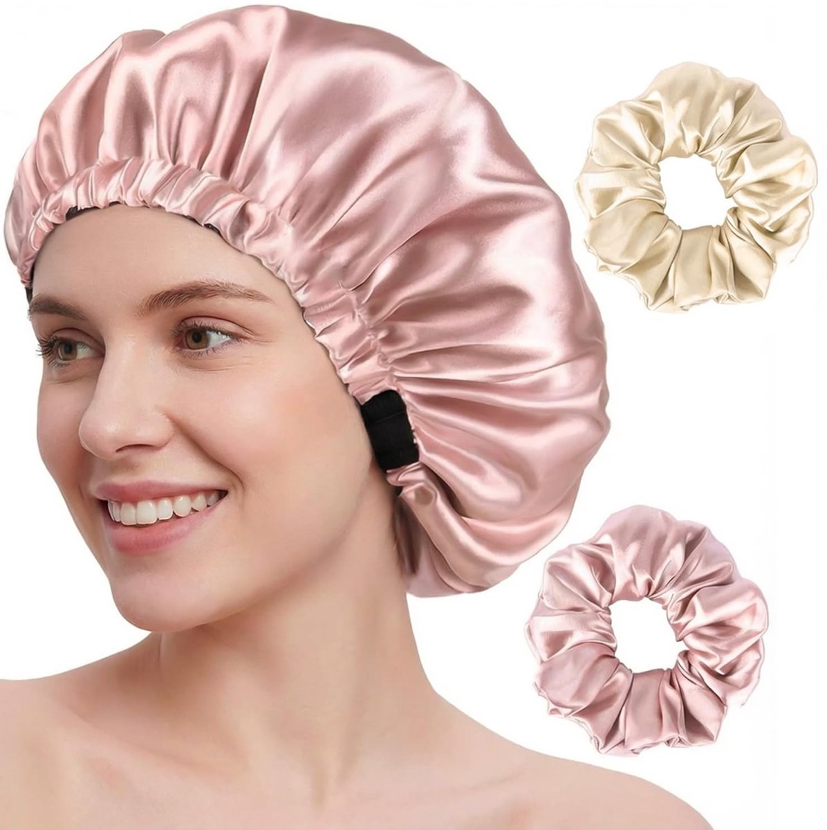 Dailygoods - Dubbele Laag Satijnen Zijden Slaapmuts - Roze Haar Cap