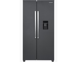 Heinner HSBS-HM529NFINVDGWDE++ American Side-by-Side Koelkast met Waterdispenser 529 L – Total No Frost – Inverter Compressor – Super Freeze – Open-deur Alarm – Vingerafdrukbestendige Afwerking – Antracietgrijs – 5 Jaar Garantie