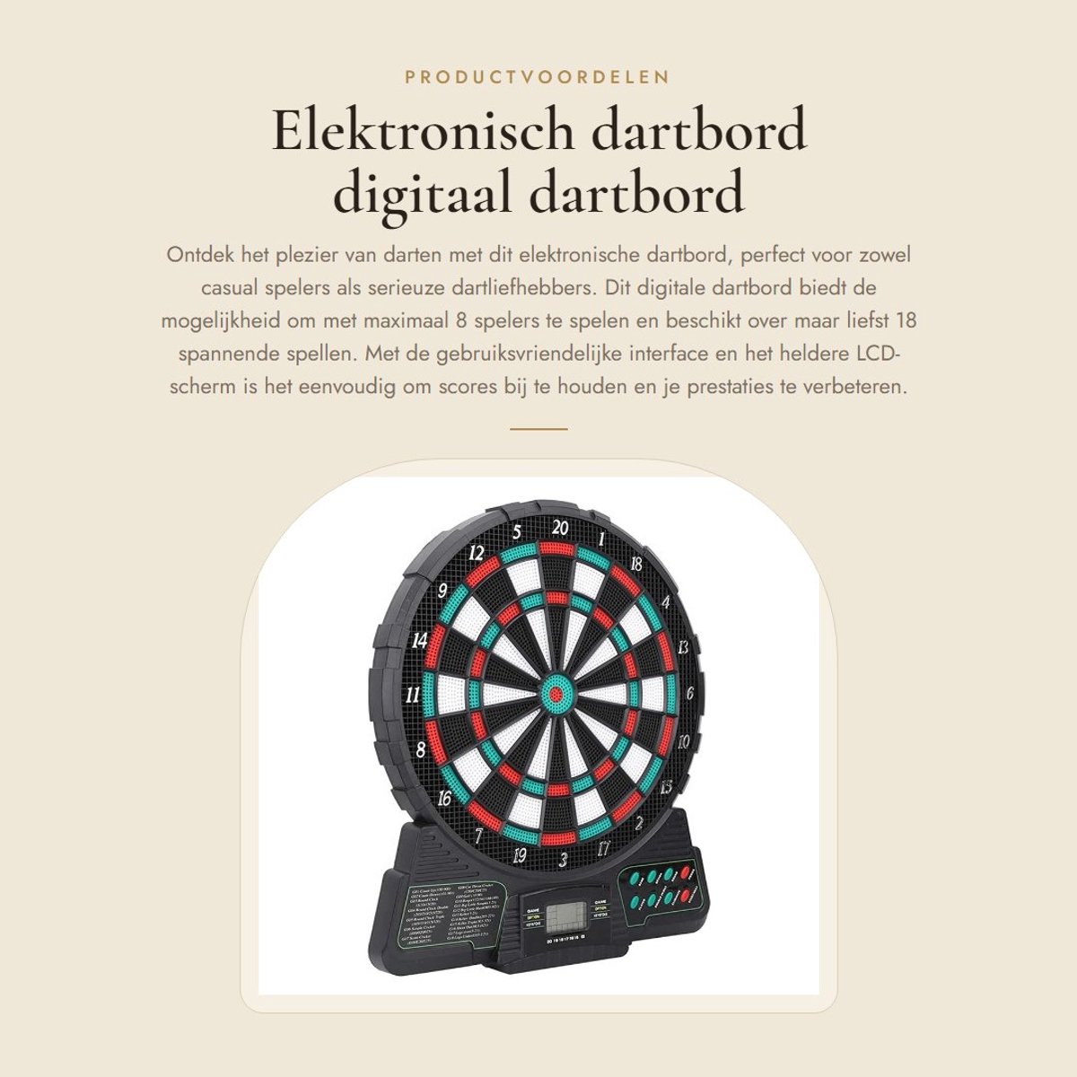 Dailygoods - Elektronisch dartbord - digitaal dartbord - ideaal voor feesten en spelletjes - 31 x 31 cm - 18 spellen - geschikt voor 8 spelers - LCD-s...