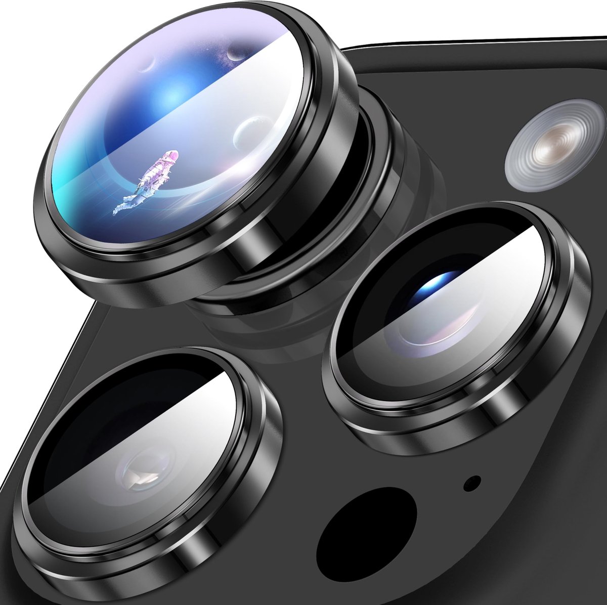 Solidchoice- Lensbeschermer HD Glas - Aluminium Frame - Camerabescherming - Compatibel met iPhone 16 Pro/16 Pro Max - Schokbestendig - Antislip Design - Camera Lens Cover