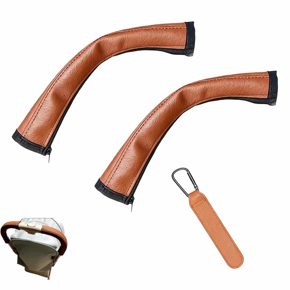 Solidchoice- Handgreephoes - 2 Stuks - PU-leer - Armleuning - Beschermhoes - Kinderwagenhaak - Ergonomisch ontwerp - Kinderwagenhoes