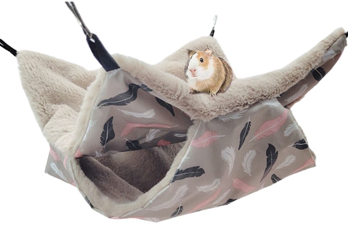 LISM-Muizenhangmat, ontwerp met meerdere niveaus, zachte grot, bedje Geschikt voor kleine dieren, hangend bed, kooiaccessoire Geschikt voor knaagdieren met haken, Geschikt voor ratten en knaagdieren - verenstijl