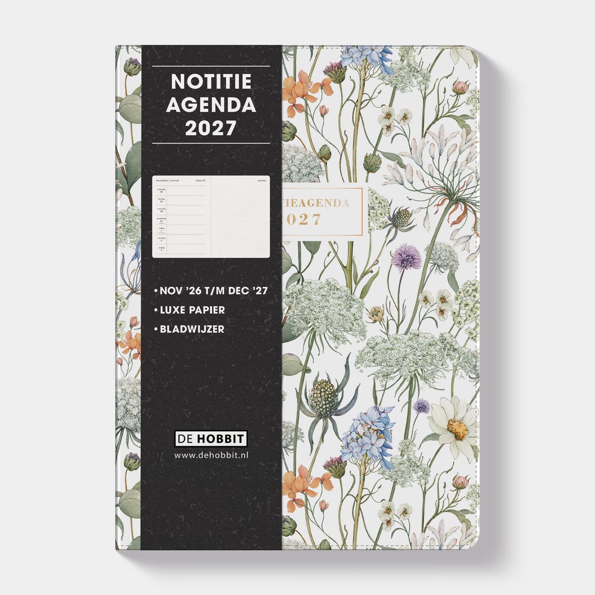 Hobbit - Notitieagenda 2027 - 1 week op 2 pagina's - Agenda met notitie ruimte - Harde Kaft - Agenda A5 - Weidebloemen