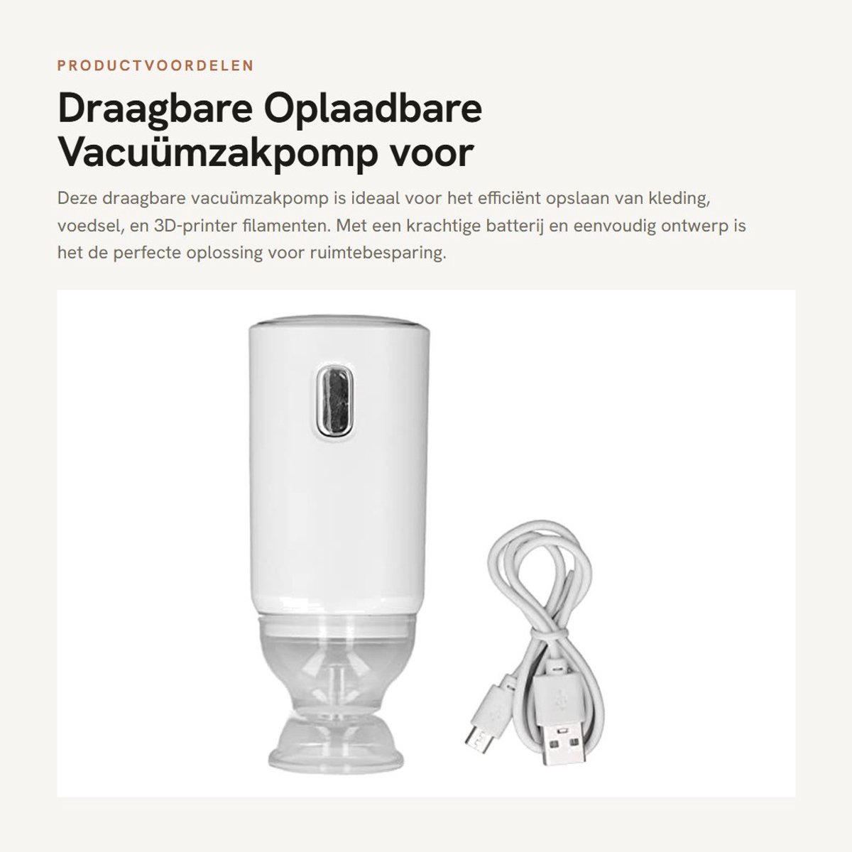 Dailygoods- Vacuümzakpomp Automatisch - Draagbare Oplaadbare Pomp - Ruimtebesparende Zakken - Vacuümopslagzakken - Krachtige Zuigkracht - Lithium Ionbatterij 400 mAh - Vacuümpomp