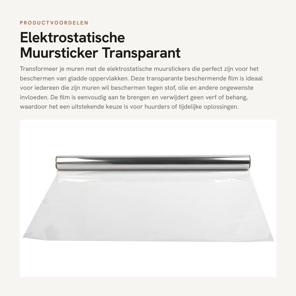 Dailygoods- Muursticker Waterdicht - Beschermende Film - Antistof/Olie - Elektrostatisch - Geschikt voor Gladde Muren - 60cm x 5m - Muurbescherming