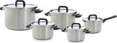 BK Flow Cool Pannenset 4-delig - 16/18/20cm - Zonder PFAS-vrije antikleeflaag - Pannenset inductie - RVS kookpan - Veilig afgietsysteem - Ovenbestendig tot 160°C - Met deksel - Zilver