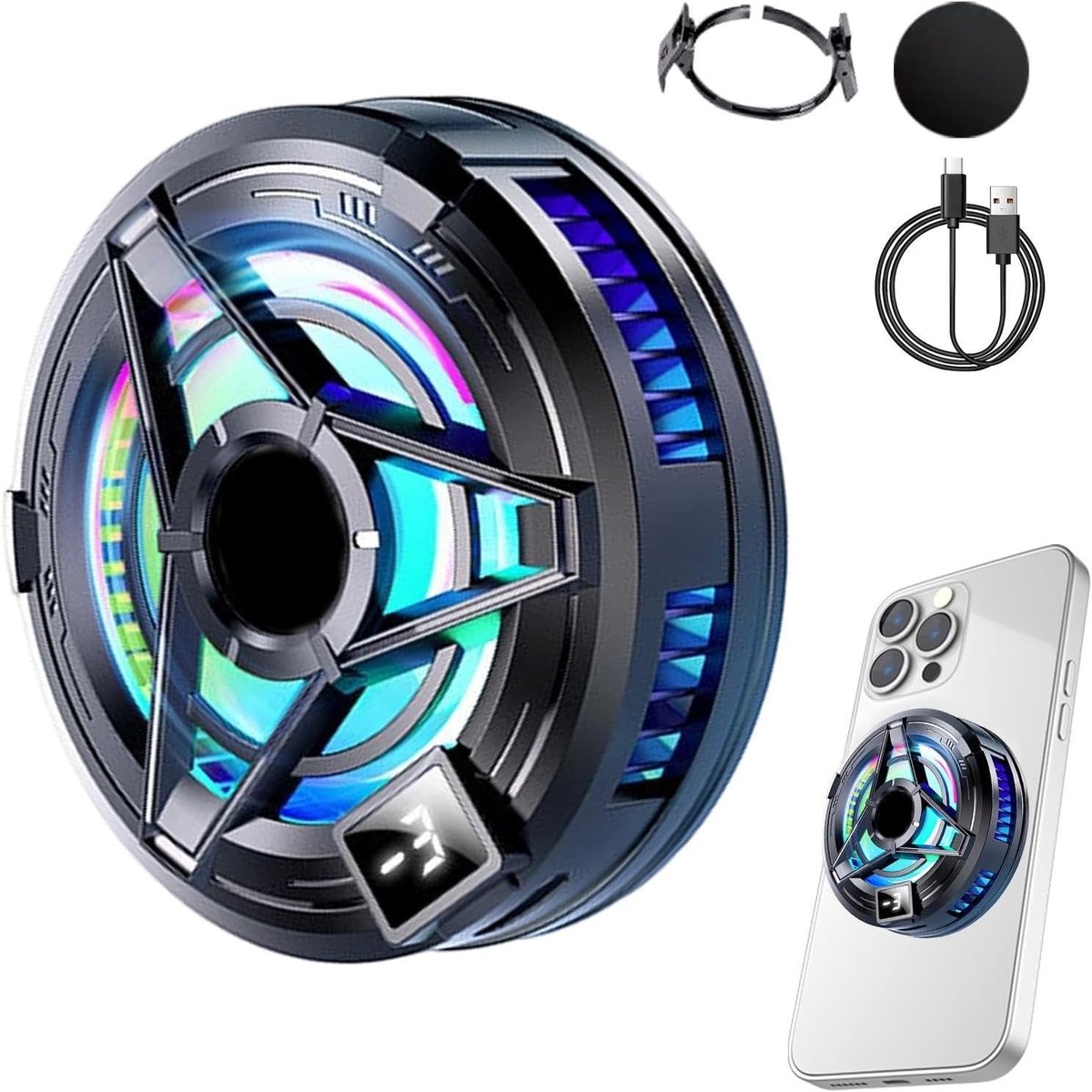 Magneetkoeler Telefoon - Koeler Mobiel - Gaming Streamen - LED Display - 9.6 cm - Veelkleurig