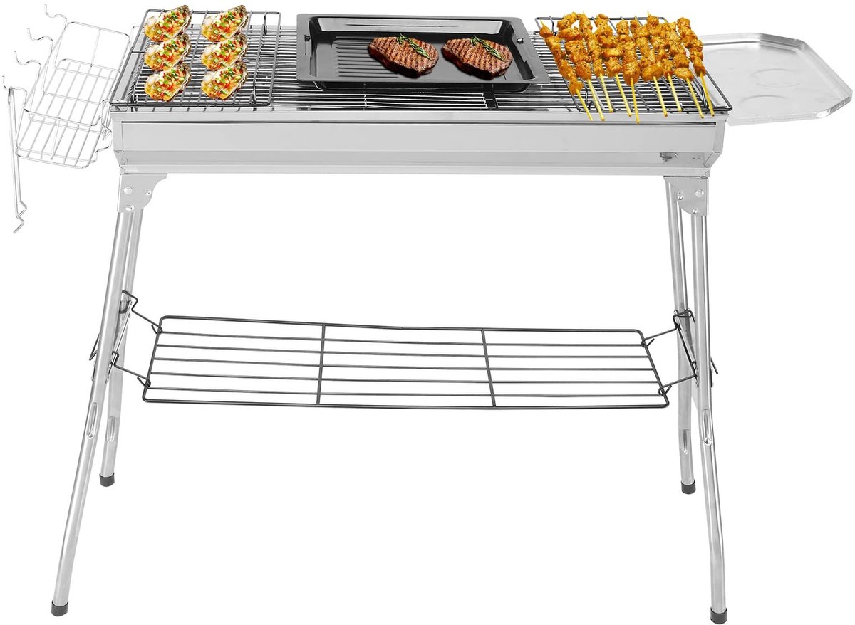 Dailygoods- Houtskoolgrill roestvrij staal - Inklapbaar - Voor 5-10 personen - Grillnet 41 x 27 cm - Gewicht 2,85 kg - Afmetingen 71 x 33 x 70 cm - Barbecue