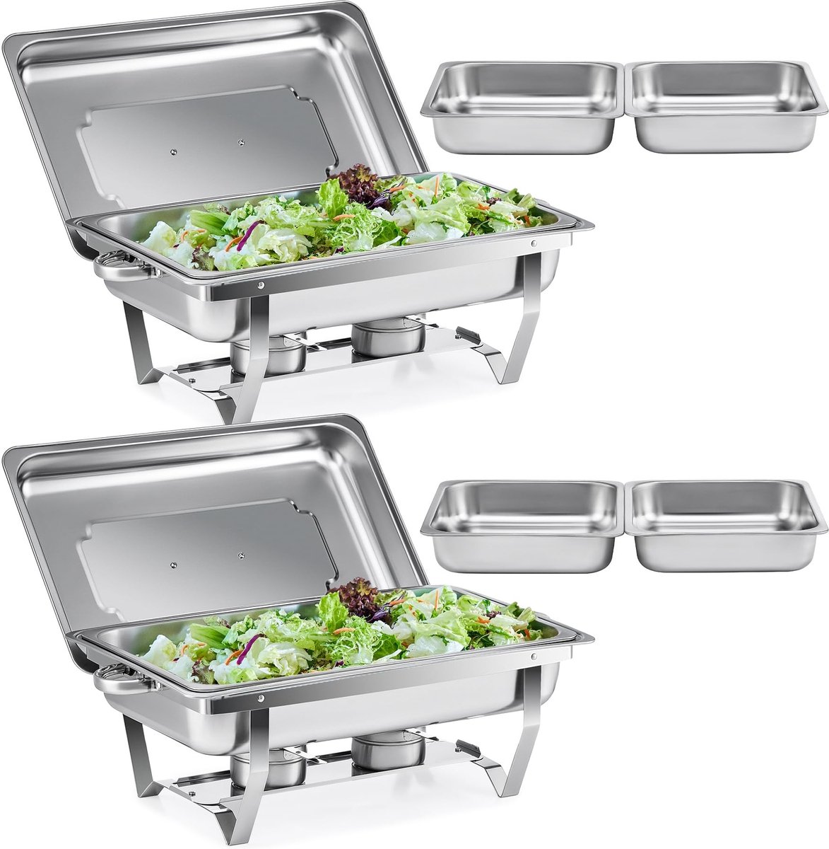 Dailygoods- Chafing Dish Set 9L RVS - 2 Grote GN 1/1 - 4 Halve Pannen GN 1/2 - Opvouwbaar Draagframe - Dekselsteunen - Voor Bruiloft/Catering - Buffetwarmhouder