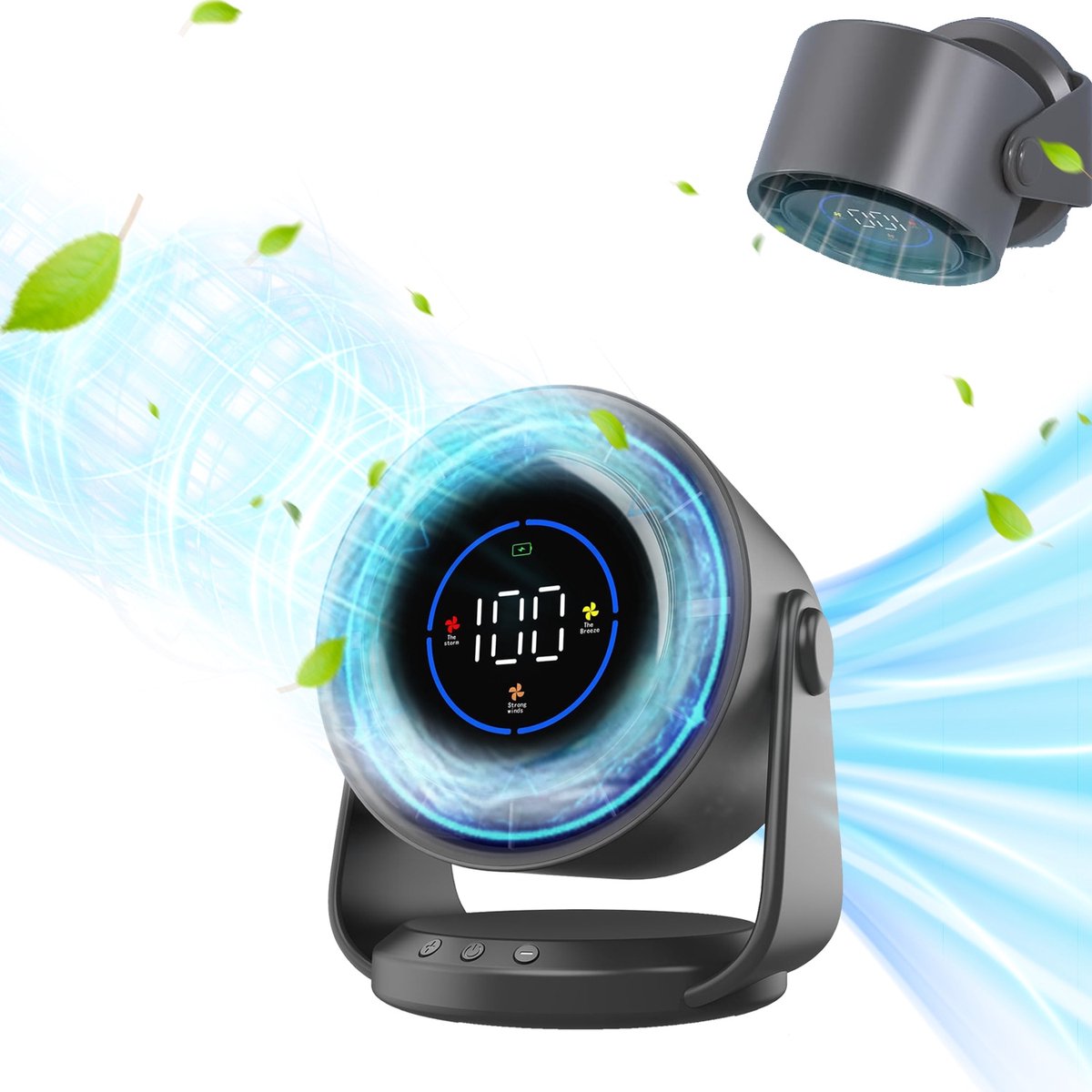 Bureau Ventilator - Draagbare bureauventilator - TENZHVXI® - 100 snelheden, ultrastil, koele luchtstroom - Oplaadbaar met digitaal display - 105° kantelbaar - Wandmontage mogelijk - USB Type-C - 4000 mAh accu - Voor thuis, kamperen - Zwart