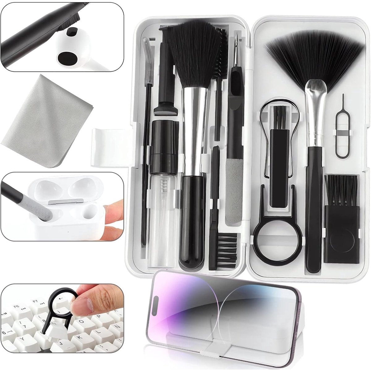 Toetsenbord schoonmaken - Multifunctionele schoonmaakset - TENZHVXI® - 18-in-1 - Voor laptop, toetsenbord, telefoon, koptelefoon - Zwart