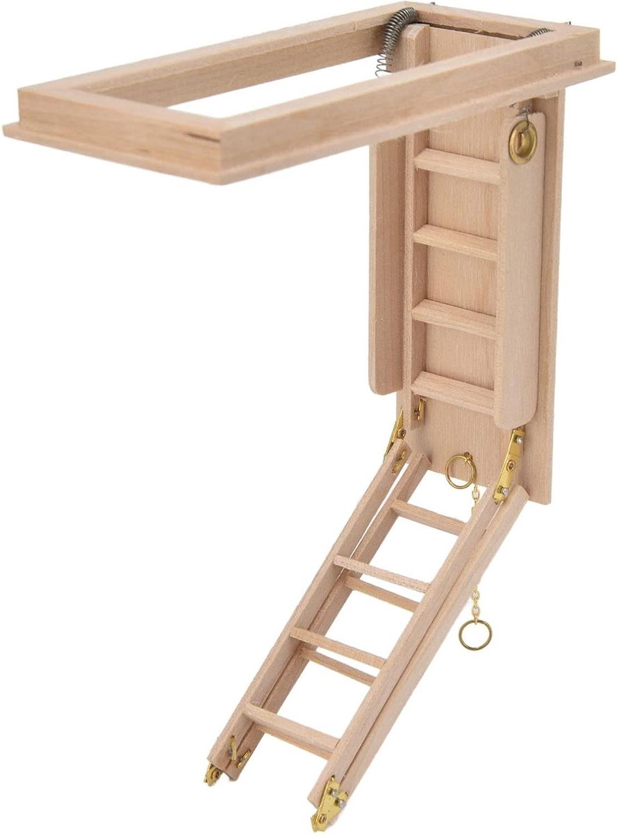 Poppenhuistrap - Miniatuur trap - Rollenspel - Stevig berkenhout - Schaal 1:12 - Houtkleur