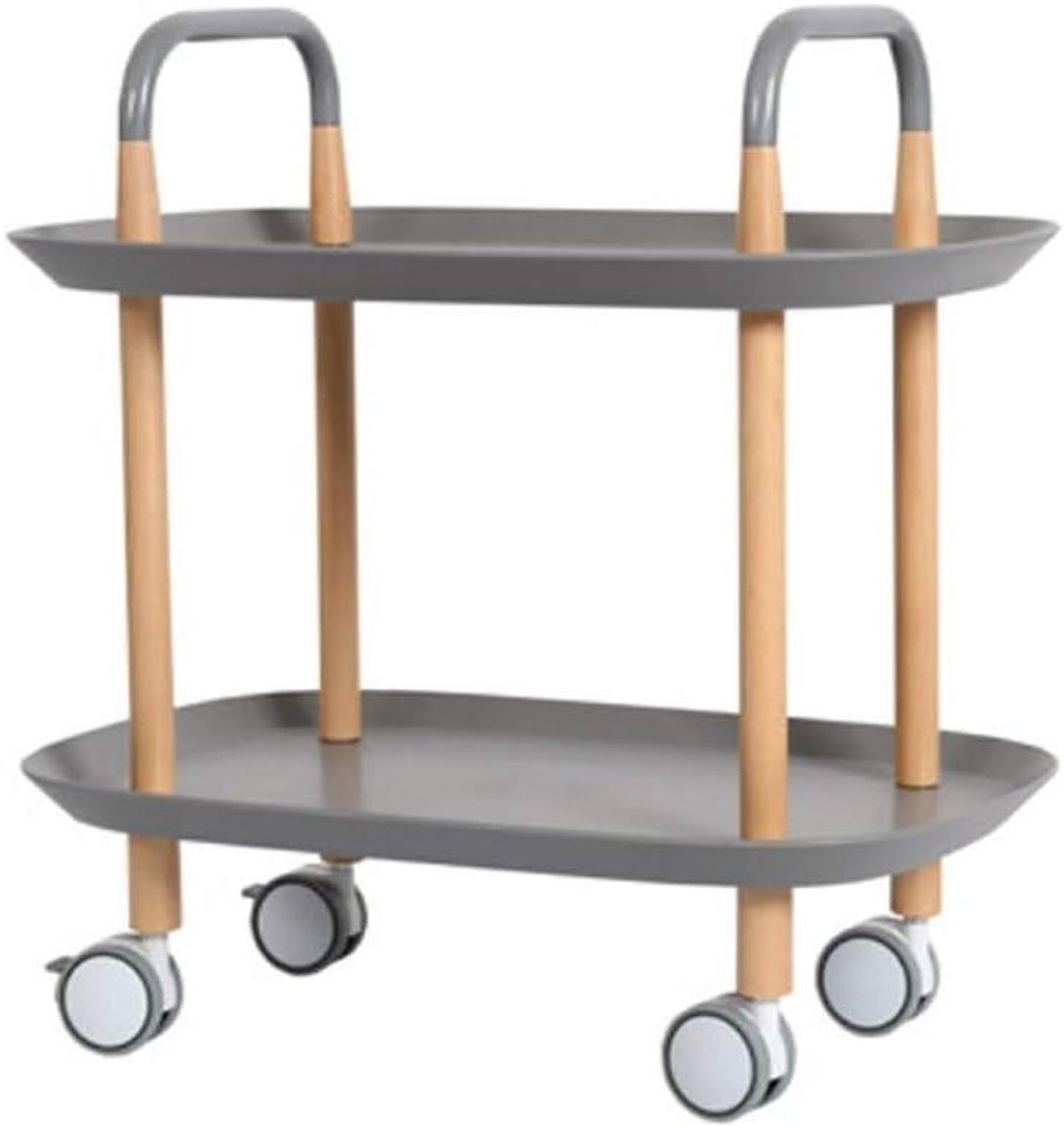Houten Trolley - Mobiele Kar - Opbergen en Verplaatsen - Stille Wielen - 58x37x59cm - Grijs