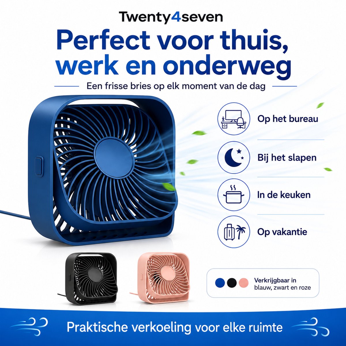 Twenty4seven® Mini Tafelventilator - Ventilator Oplaadbaar - Handventilator Roze - Vloerventilator met 3 Standen — afbeelding 2