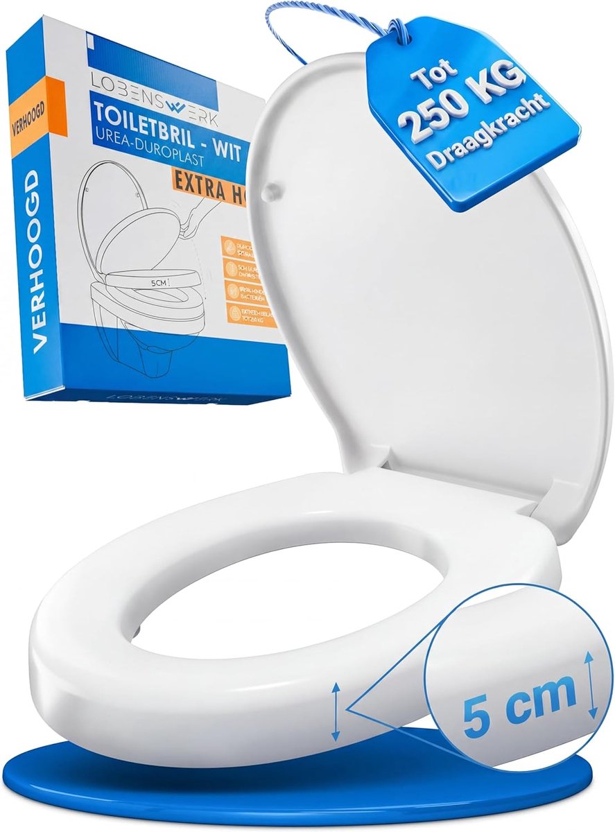 Toiletverhoger - Verhoogde toiletbril - Veiliger zitten - Absoluut antislip - 5 cm verhoging - Wit