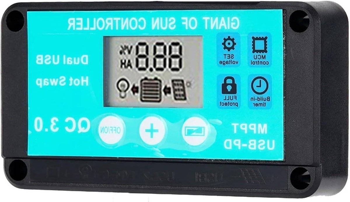 Zonne Laadregelaar - Zonnepaneel Controller - Energie Beheer - Meervoudige Bescherming - 10 Ampère - Zwart