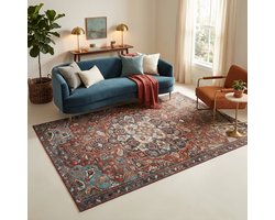 TAPISO Ispahan Vloerkleed Oosters Klassiek Vintage Medaillon Antislip Roestbruin Woonkamer Slaapkamer Oeko-Tex 140x200