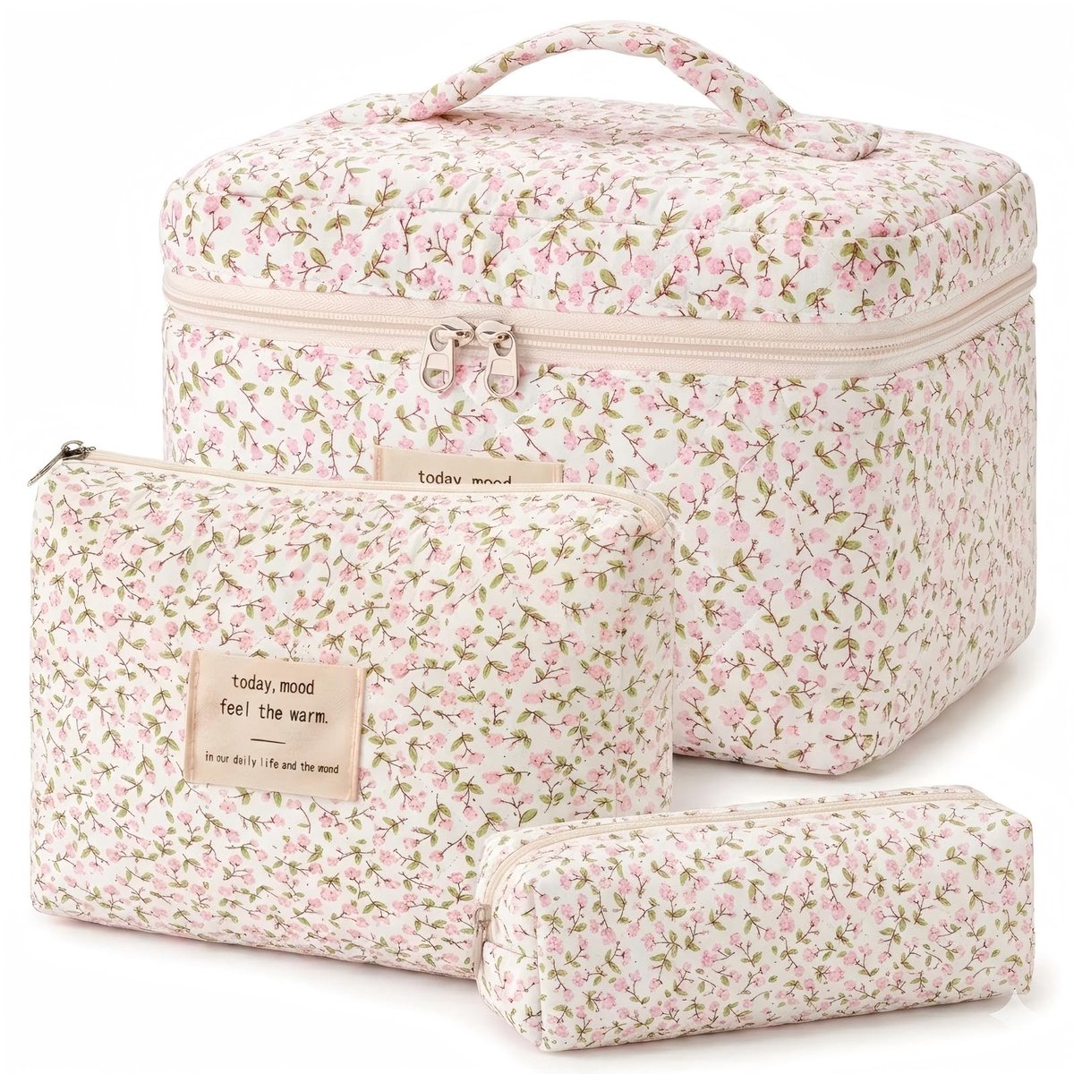 Dailygoods- Cosmetische Tas - 3-delige Set - Draagbare Make-uptas - Toilettas met Bloemenpatroon - Organizer voor Vrouwen - Grootte: 25 × 16 × 16 cm