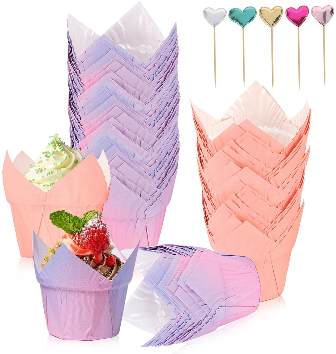 Dailygoods- Muffinvormpjes Papier 100 Stuks - Tulpen Muffinvormpjes - Cupcake Vormpjes - Bakvormpjes Papier - Water- en Oliebestendig - Hygiënisch en Elegant - Cupcakevormpjes