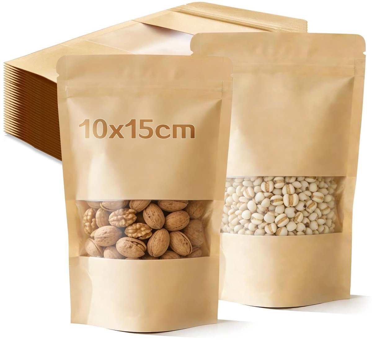 Dailygoods- Zakjes Kraftpapier 10x15cm - 110 Stuks - Venster - Bruin - Voor Noten/Snoep - Duurzaam - Papieren Zakken