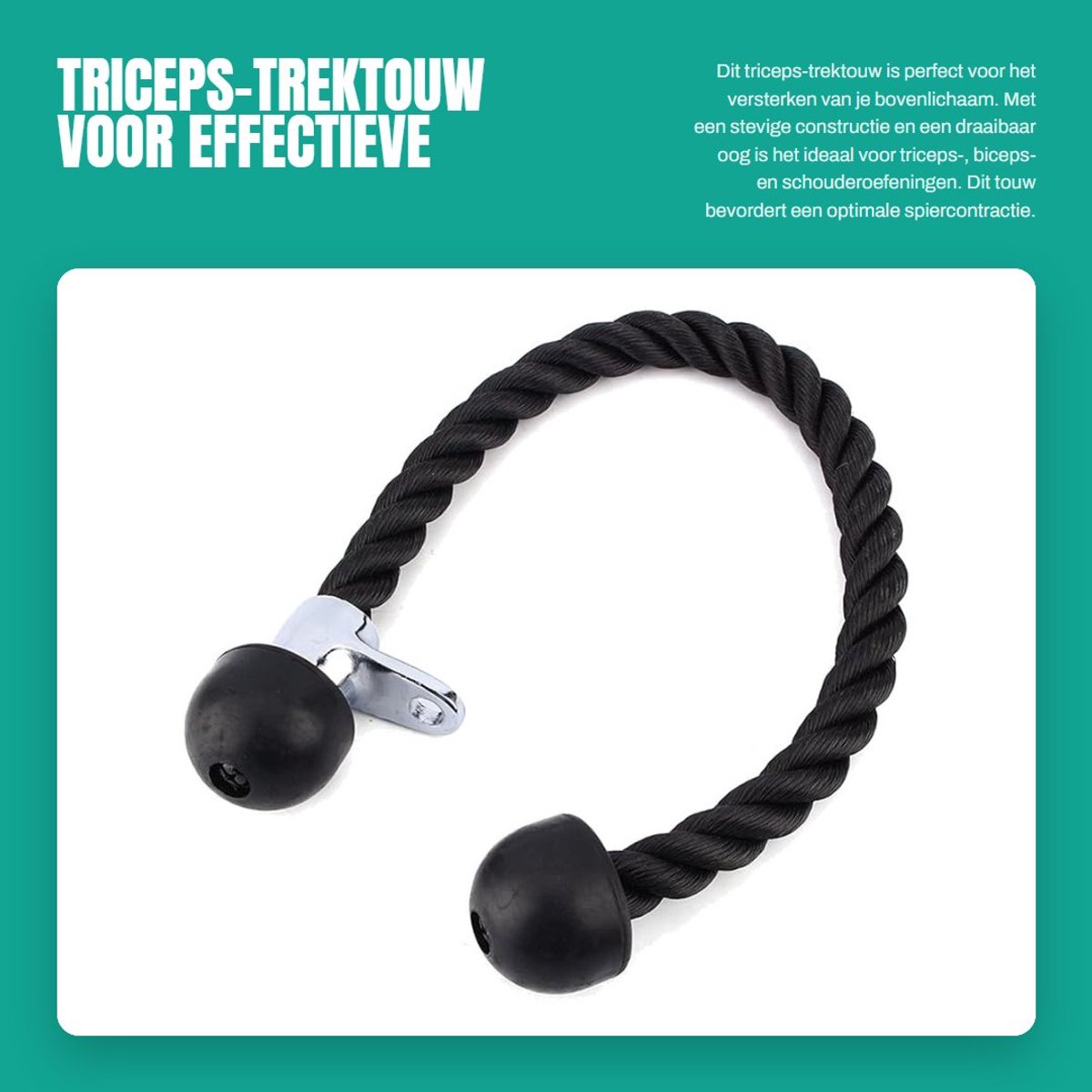 Dailygoods- Triceps-trektouw Zwaar gevlochten nylon - Triceps-trainingstouw - Draaibaar oog - Comfortabele grip - Spieropbouw - Effectieve oefeningen - Fitness Touw