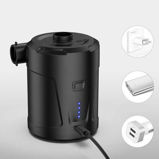 Buitenluchtpomp - Multifunctionele elektrische luchtpomp - Grote capaciteit - Draagbaar - LED-stroomindicator - 5200 mAh - 400 liter/minuut - Oplaadbare batterij - Uitgerust met 3 mondstukken - Snel oppompen voor boten/luchtmatrassen - Zwart — afbeelding 5