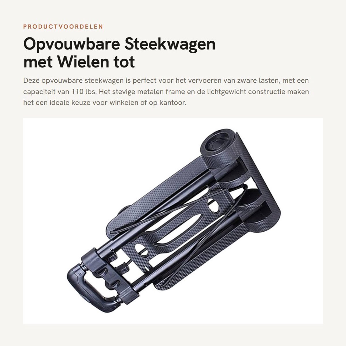 Dailygoods- Steekwagen Opvouwbaar - Trolley met Wielen - Capaciteit 110 Lbs - Lichtgewicht 3 Pond - Compact 17x9 Inch - Stevig Metalen Frame