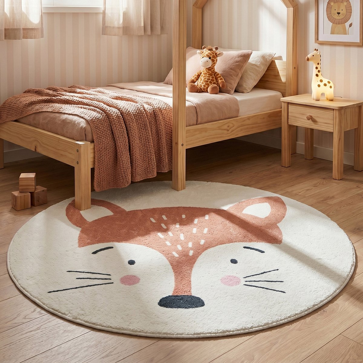 Little Olly Rond wasbaar kindervloerkleed - Sammy Fox Oranje - Ø 140cm