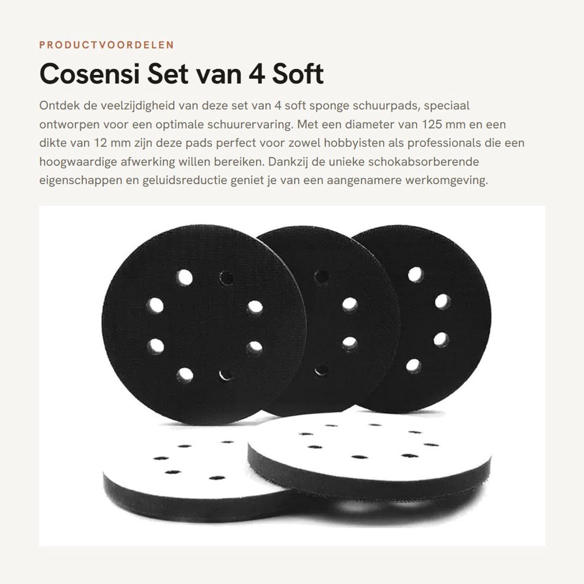 Dailygoods - Set van 4 Soft Sponge Schuurpads - 125mm - Schokabsorberend - Geluidsreductie - Ideaal voor Schuren - Geschikt voor Pneumatische en Elekt...