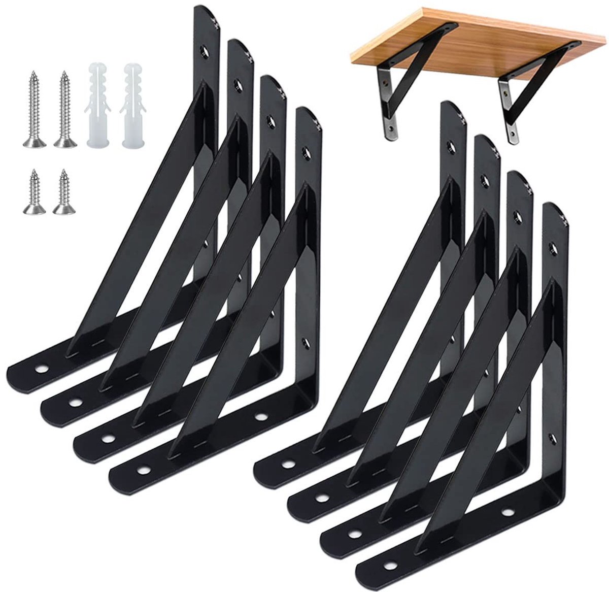 Dailygoods- Plankbeugels Heavy Duty - Driehoekige Wandbeugel - Muurmontage - Plankondersteuners - 8-delig - 15,24 cm - Hoogwaardig Staal - Plankdragers