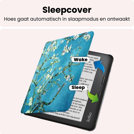 Hoes Geschikt voor Kobo Libra 2 Hoesje Bookcase Cover Book Case Hoes Sleepcover - Bloesem — afbeelding 3