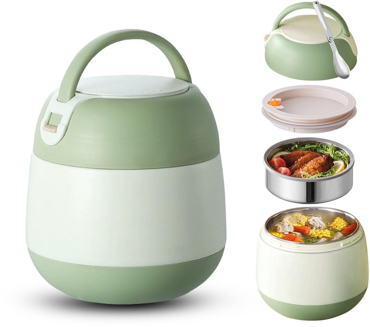 Dailygoods- Thermocontainer 1,2 l - Draagbare Lunchbox - Roestvrij Staal - Geïsoleerde Bento Box - 360° Lekbescherming - Voedselveilig Materiaal