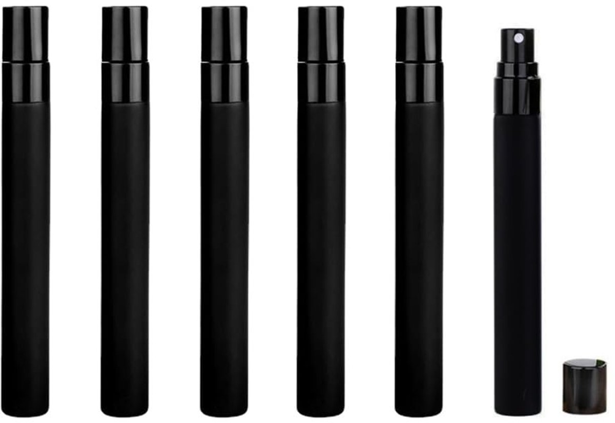 Dailygoods - 6 Stuks Zwarte Glazen Spray Flessen 10ml en 8,5ml - Hervulbare Parfum Containers voor Reizen