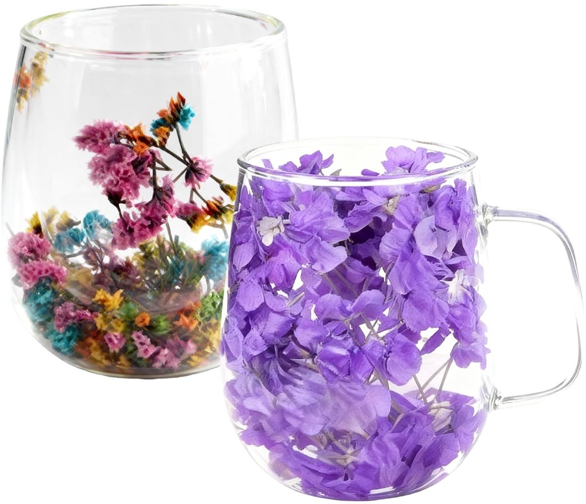 Dailygoods- Koffieglazen Dubbelwandig - 350 ml - Borosilicaatglas - Kristallen Bloem - Hittebestendig - Cadeau-ideeën voor Moederdag - Mok