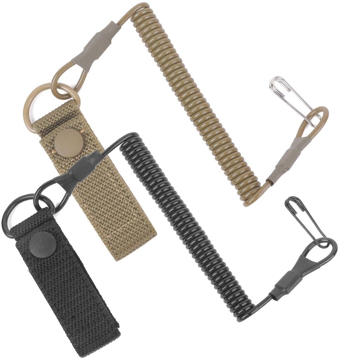 Dailygoods- Sleutelband 140 cm - Elastische Sleutelhanger - Draagbaar Koord - Valbescherming - 2 Stuks - Kunststof/Roestvrij Staal - Lanyard