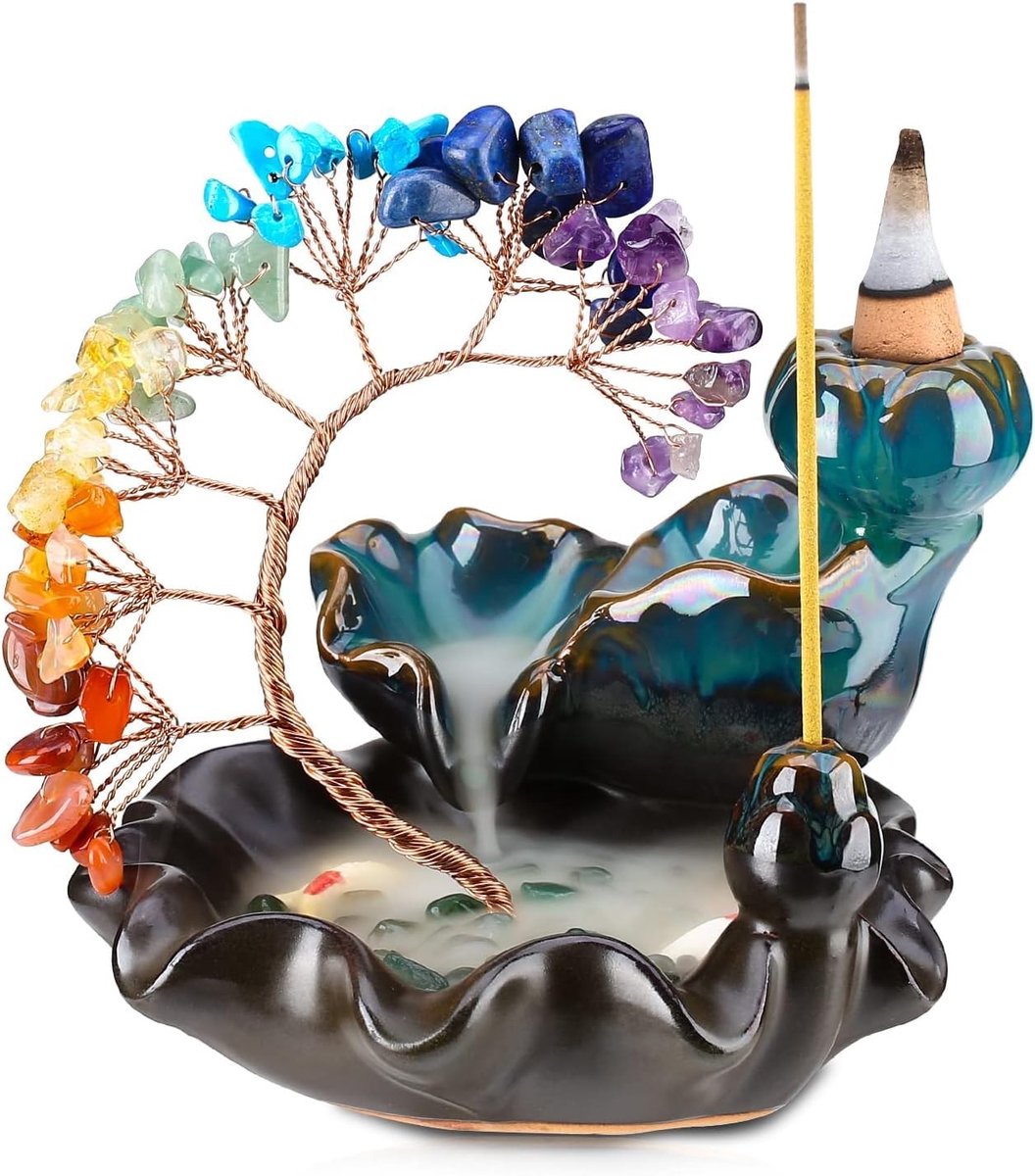 Dailygoods- Wierookbrander Keramisch - Waterval Wierookbrander - Kristalboom - Home Decor - 7 Chakra Geurstokjes - Uniek Ontwerp - Rookwaterval