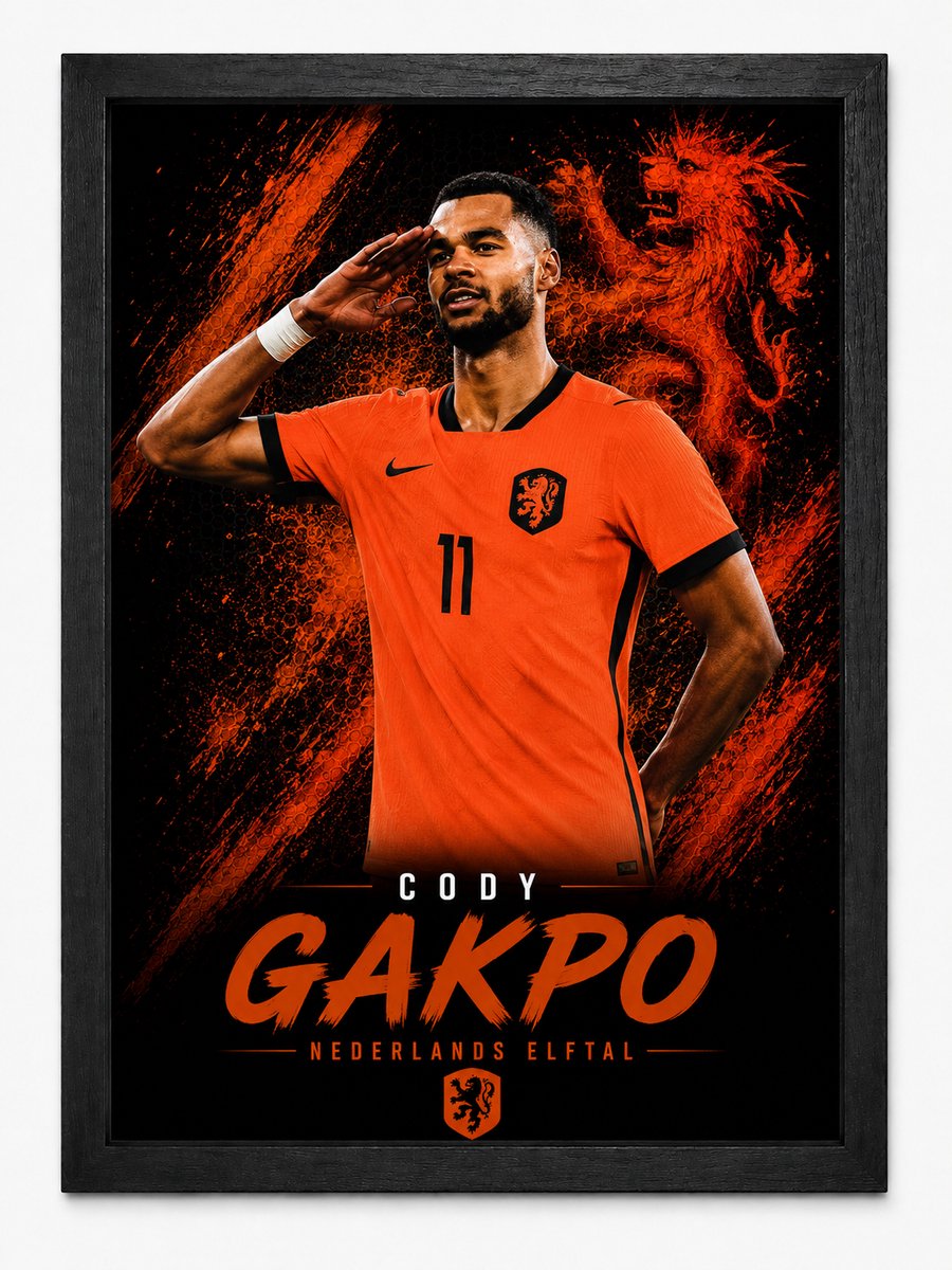 Cody Gakpo Poster | Nederlands Elftal Art Print | Oranje Voetbalposter | Inclusief Zwarte A4 Lijst