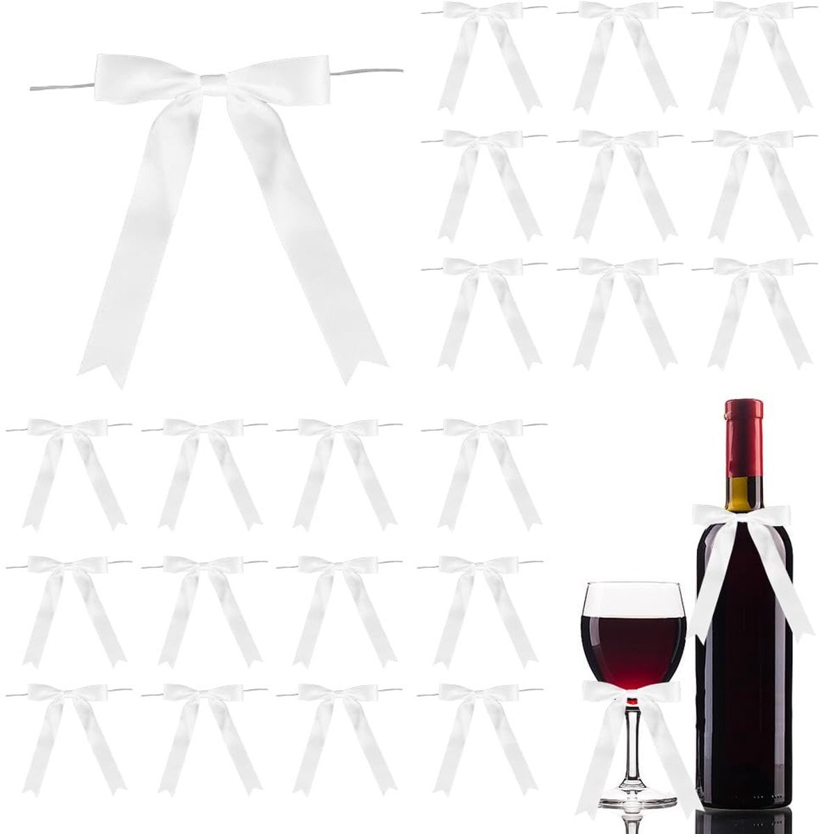 Dailygoods- Lintstrikken 60 Stuks - Wit Satijnen Polyester - Decoratie - Geschenkverpakking - Doe-het-zelf - Afmetingen 125 x 190 mm - Decoratieve Strikken