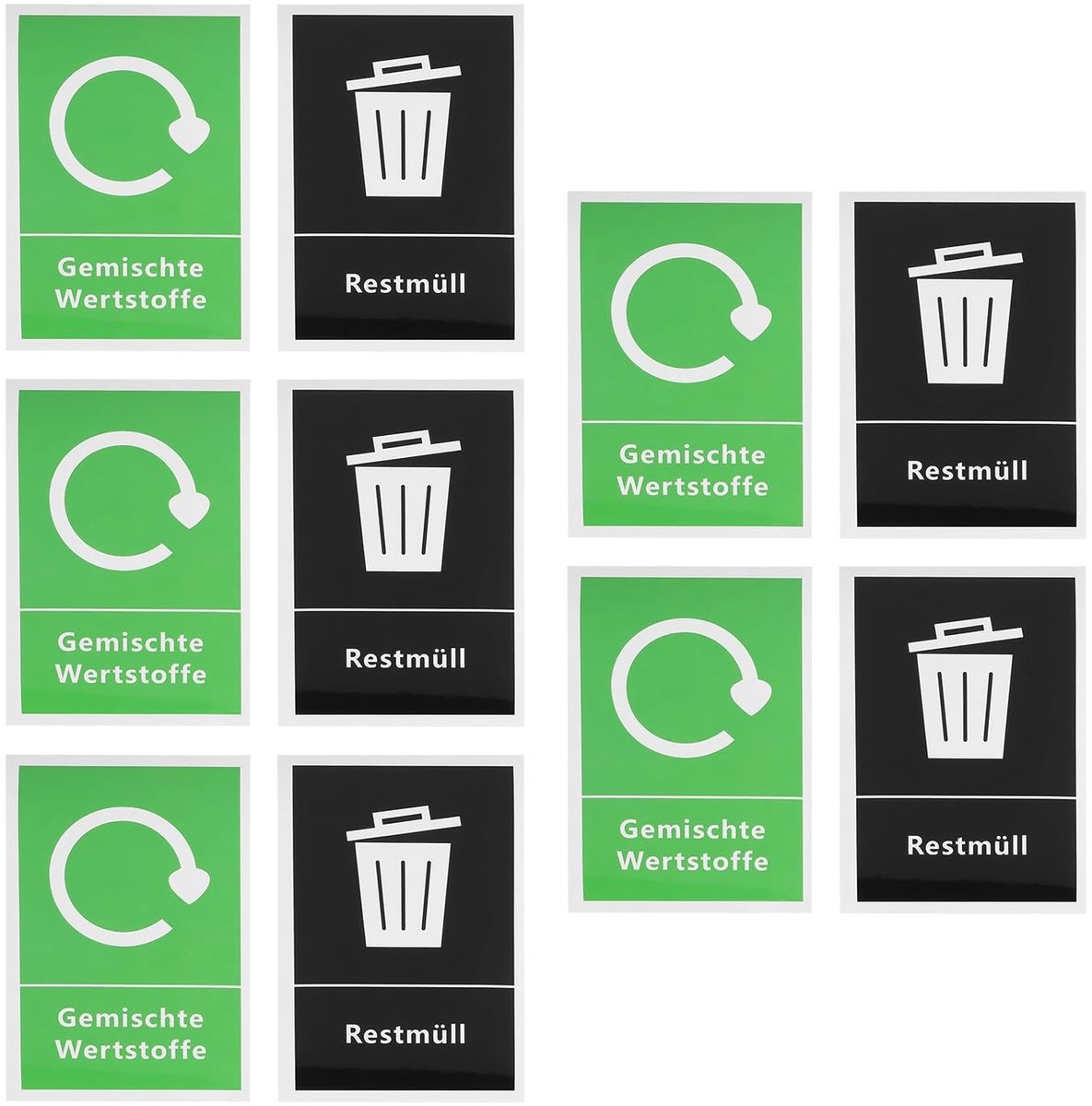 Dailygoods- Recyclingbakken stickers 10 stuks - Zelfklevend - Waterdicht - Algemene afvalstickers - Gemengde recycling - 150 x 100 mm