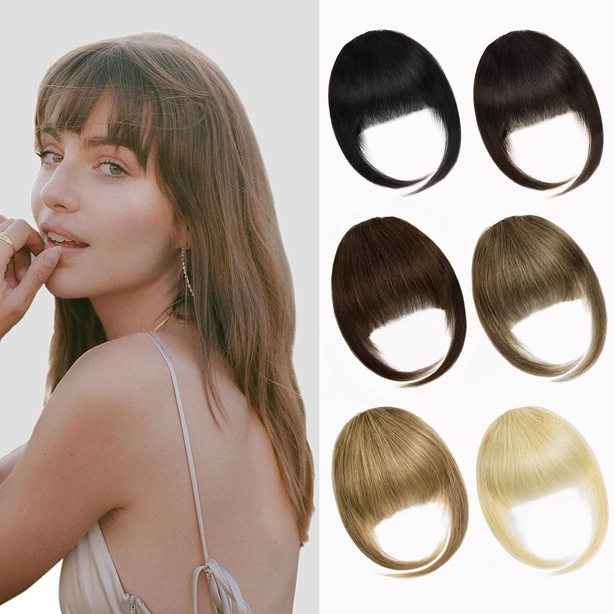 Dailygoods- Clip-in Pony 100% Echt Haar - Franse Franjes - Haarstukje - 15 cm Lengte - Lichtgewicht 10 g - Natuurlijk Zijdeachtig Uiterlijk