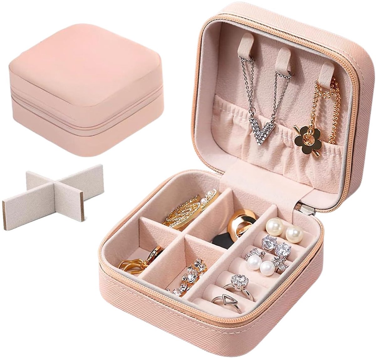 Dailygoods - Ezranova Sieradenopslag Sieradenkistje, draagbare juwelendoos, oorbellen, reisetui, sieradenopslag, halsketting als verjaardagscadeau, Kerstmis, Moederdag